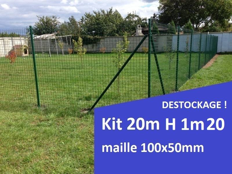 Destockage - Kit grillage souple soudé 20m x 1m20, maille 100x50mm, vert