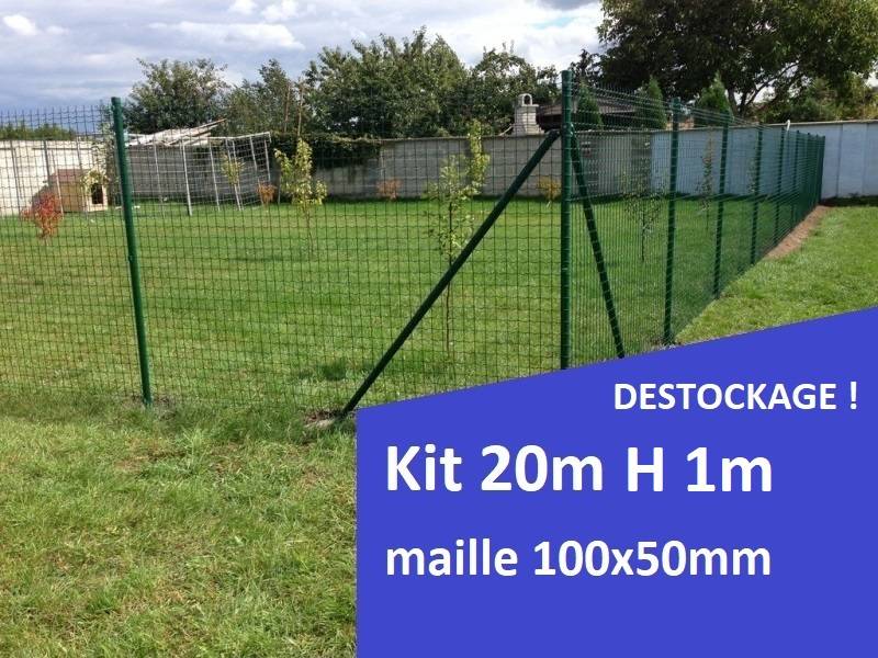 Destockage - Kit grillage souple soudé 20m x 1m, maille 100x50mm, vert