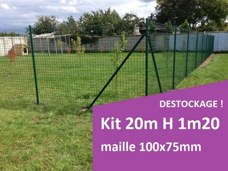 Destockage - Kit grillage souple soudé 20m x 1m20, maille 100x75mm, vert